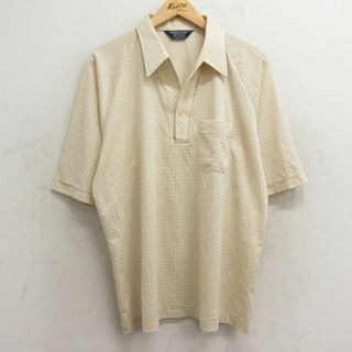 XL★古着 半袖 ポロ シャツ メンズ 80年代 80s ラグラン 大きいサイズ 開襟 オープンカラー USA製 薄ベージュ カーキ ドット 24mar05 中古 トップス(ポロシャツ)