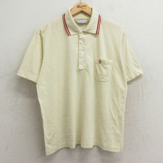 XL★古着 マンシングウェア 半袖 ポロ シャツ メンズ 80年代 80s ワンポイントロゴ 薄黄 イエロー 24mar05 中古 トップス(ポロシャツ)