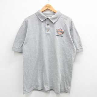 ハーレーダビッドソン(Harley Davidson)のXL★古着 半袖 ポロ シャツ メンズ ハーレーダビッドソン Harley Davidson ジャマイカ 鹿の子 ワンポイントロゴ 大きいサイズ グレー 霜降り 24mar05 中古 トップス(ポロシャツ)