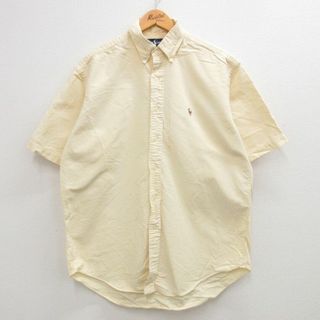 ラルフローレン(Ralph Lauren)のXL★古着 ラルフローレン Ralph Lauren 半袖 ブランド シャツ メンズ 90年代 90s ワンポイントロゴ BLAIRE オックスフォード 大きいサイズ コットン ボタンダウン 薄黄他 イエロー ストライプ 24feb29 中古 トップス(シャツ)