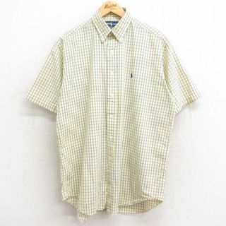 ラルフローレン(Ralph Lauren)のXL★古着 ラルフローレン Ralph Lauren 半袖 ブランド シャツ メンズ 90年代 90s ワンポイントロゴ BLAKE コットン ボタンダウン 黄色他 イエロー チェック 24feb29 中古 トップス(シャツ)