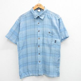 パタゴニア(patagonia)のM★古着 パタゴニア patagonia 半袖 シャツ メンズ オーガニックコットン 薄紺他 ネイビー チェック 24mar01 中古 トップス(シャツ)