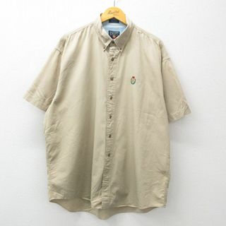 ラルフローレン(Ralph Lauren)のXL★古着 ラルフローレン Ralph Lauren チャップス 半袖 ブランド シャツ メンズ 80年代 80s ワンポイントロゴ 大きいサイズ ロング丈 コットン ボタンダウン ベージュ カーキ 24mar01 中古 トップス(シャツ)