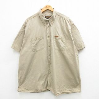 ウールリッチ(WOOLRICH)のXL★古着 ウールリッチ WOOLRICH 半袖 シャツ メンズ 大きいサイズ ロング丈 コットン ボタンダウン 濃ベージュ カーキ 24mar01 中古 トップス(シャツ)