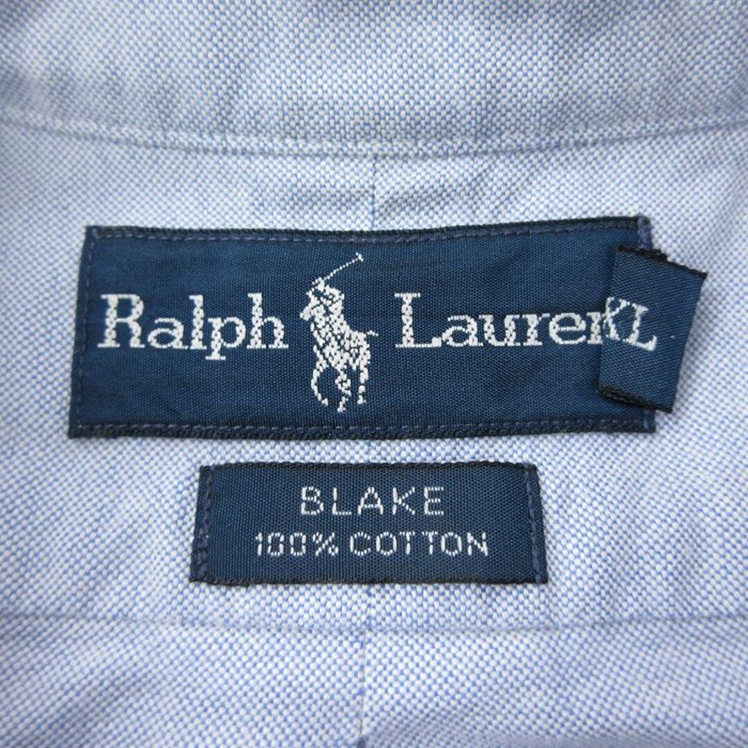 Ralph Lauren(ラルフローレン)のXL★古着 ラルフローレン Ralph Lauren ノースリーブ ブランド シャツ メンズ 90年代 90s ワンポイントロゴ BLAKE オックスフォード 大きいサイズ ロング丈 コットン ボタンダウン 薄紺 ネイビー 24mar04 中古 トップス メンズのトップス(シャツ)の商品写真