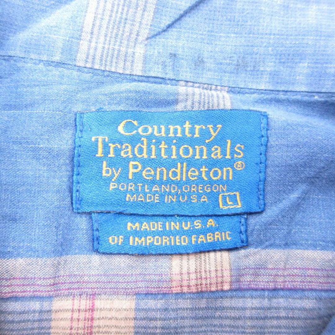 PENDLETON(ペンドルトン)のL★古着 ペンドルトン PENDLETON 半袖 シャツ メンズ 90年代 90s ボタンダウン USA製 紺他 ネイビー チェック 24mar04 中古 トップス メンズのトップス(シャツ)の商品写真