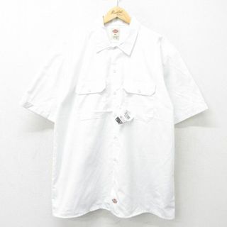 ディッキーズ(Dickies)のXL★古着 ディッキーズ Dickies 半袖 ワーク シャツ メンズ 大きいサイズ ロング丈 デッドストック 白 ホワイト 24mar01 中古 トップス(シャツ)