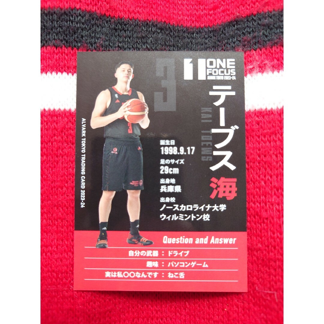 トヨタ(トヨタ)のアルバルク東京 テーブス海 カード アルバルカーズ バスケットボール グッズ エンタメ/ホビーのタレントグッズ(スポーツ選手)の商品写真