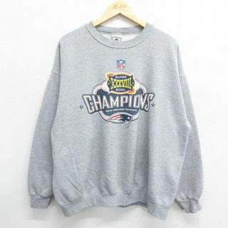 リー(Lee)のXL★古着 リー Lee 長袖 スウェット メンズ 00年代 00s NFL ニューイングランドペイトリオッツ 大きいサイズ クルーネック グレー 霜降り アメフト スーパーボウル 24mar04 中古 スエット トレーナー トップス(パーカー)