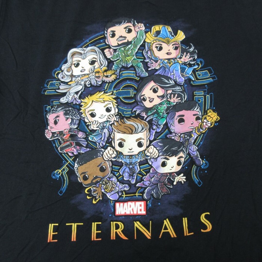 MARVEL(マーベル)のL★古着 半袖 Tシャツ メンズ マーベル エターナルズ コットン クルーネック 黒 ブラック 24feb29 中古 メンズのトップス(Tシャツ/カットソー(半袖/袖なし))の商品写真