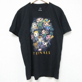 マーベル(MARVEL)のL★古着 半袖 Tシャツ メンズ マーベル エターナルズ コットン クルーネック 黒 ブラック 24feb29 中古(Tシャツ/カットソー(半袖/袖なし))