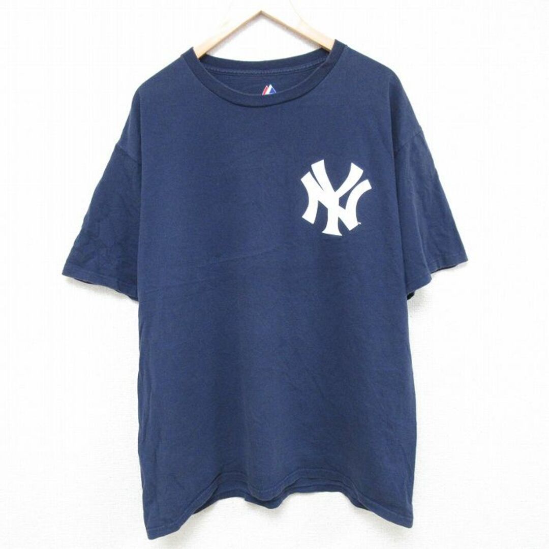 Majestic(マジェスティック)のXL★古着 マジェスティック 半袖 Tシャツ メンズ MLB ニューヨークヤンキース マークテシェイラ 大きいサイズ コットン クルーネック 紺 ネイビー メジャーリーグ ベースボール 野球 24mar01 中古 メンズのトップス(Tシャツ/カットソー(半袖/袖なし))の商品写真