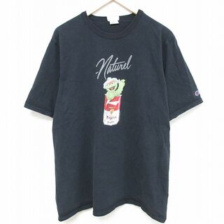 チャンピオン(Champion)のXL★古着 チャンピオン Champion 半袖 Tシャツ メンズ セサミストリート オスカー コットン クルーネック 黒 ブラック 24mar01 中古(Tシャツ/カットソー(半袖/袖なし))