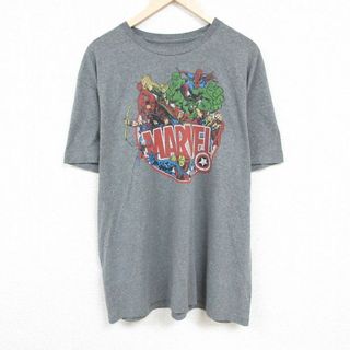 マーベル(MARVEL)のXL★古着 半袖 Tシャツ メンズ マーベル ドウターストレンジ ホークアイ 大きいサイズ クルーネック グレー 霜降り 24mar02 中古(Tシャツ/カットソー(半袖/袖なし))