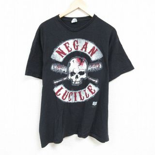 XL★古着 半袖 Tシャツ メンズ ドラマ ウォーキングデッド 大きいサイズ コットン クルーネック 黒 ブラック 24mar04 中古(Tシャツ/カットソー(半袖/袖なし))