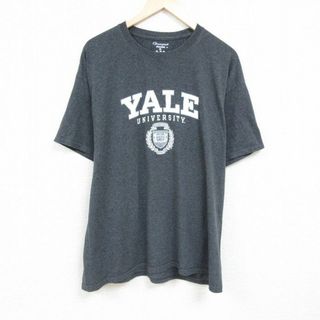 チャンピオン(Champion)のXL★古着 チャンピオン Champion 半袖 ブランド Tシャツ メンズ イェール 大きいサイズ クルーネック 濃グレー 霜降り 【spe】 24mar01 中古(Tシャツ/カットソー(半袖/袖なし))