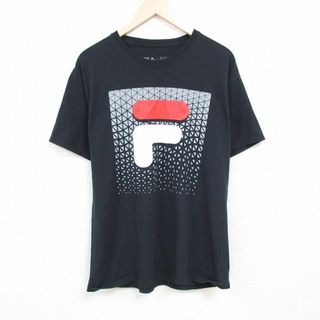 フィラ(FILA)のXL★古着 フィラ FILA 半袖 ブランド Tシャツ メンズ ビッグロゴ クルーネック 黒 ブラック 24mar01 中古(Tシャツ/カットソー(半袖/袖なし))