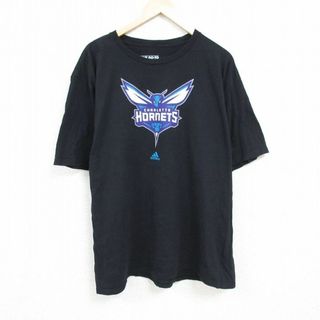 adidas - XL★古着 アディダス adidas 半袖 ブランド Tシャツ メンズ NBA シャーロットホーネッツ 大きいサイズ コットン クルーネック 黒 ブラック バスケットボール 24mar01 中古