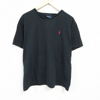 ラルフローレン(Ralph Lauren)のXL★古着 ラルフローレン Ralph Lauren 半袖 ブランド Tシャツ メンズ 90年代 90s ワンポイントロゴ コットン Vネック 黒 ブラック 24mar01 中古(Tシャツ/カットソー(半袖/袖なし))