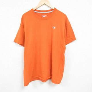 チャンピオン(Champion)のXL★古着 チャンピオン Champion 半袖 ブランド Tシャツ メンズ ワンポイントロゴ 大きいサイズ コットン クルーネック オレンジ 24mar01 中古(Tシャツ/カットソー(半袖/袖なし))