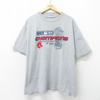 XL★古着 半袖 ビンテージ Tシャツ メンズ 00年代 00s MLB ボストンレッドソックス ワールドシリーズ クルーネック グレー 霜降り メジャーリーグ ベースボール 野球 24feb29 中古(Tシャツ/カットソー(半袖/袖なし))