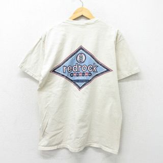 L★古着 SDI 半袖 ビンテージ Tシャツ メンズ 90年代 90s redrock コットン クルーネック USA製 薄ベージュ カーキ 24feb29 中古(Tシャツ/カットソー(半袖/袖なし))