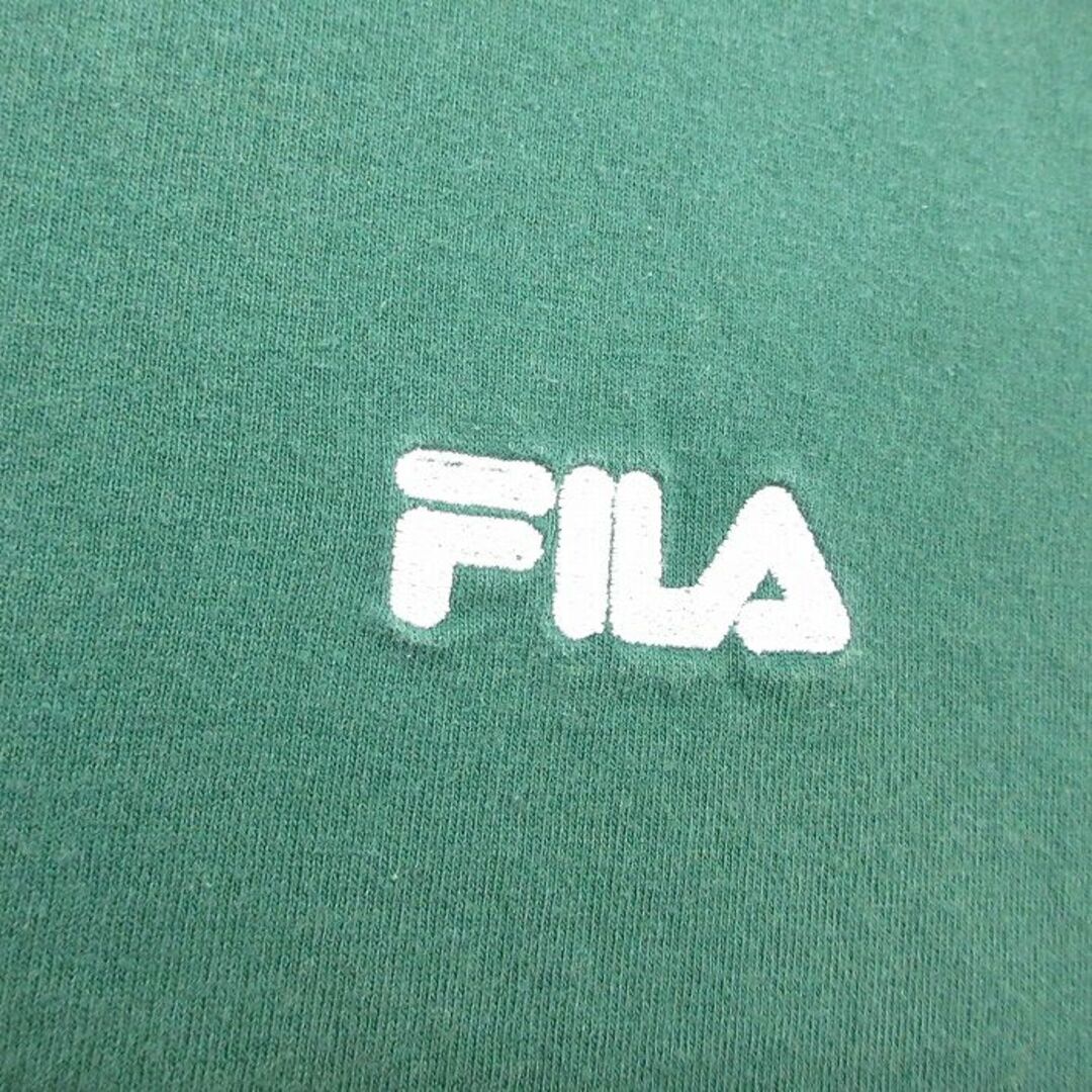 FILA(フィラ)のXL★古着 フィラ FILA 半袖 ビンテージ Tシャツ メンズ 90年代 90s ワンポイントロゴ 大きいサイズ コットン Vネック USA製 緑 グリーン 24feb29 中古 メンズのトップス(Tシャツ/カットソー(半袖/袖なし))の商品写真