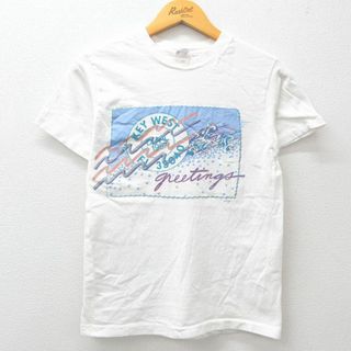 ヘインズ(Hanes)のS★古着 ヘインズ Hanes 半袖 ビンテージ Tシャツ メンズ 80年代 80s キーウエスト コットン クルーネック USA製 白 ホワイト 24feb29 中古(Tシャツ/カットソー(半袖/袖なし))