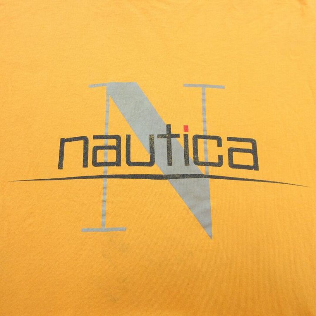 NAUTICA(ノーティカ)のXL★古着 ノーティカ NAUTICA 半袖 ブランド ビンテージ Tシャツ メンズ 90年代 90s ビッグロゴ 大きいサイズ コットン クルーネック USA製 黄 イエロー 24feb29 中古 メンズのトップス(Tシャツ/カットソー(半袖/袖なし))の商品写真