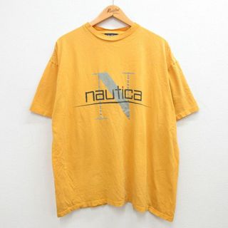 ノーティカ(NAUTICA)のXL★古着 ノーティカ NAUTICA 半袖 ブランド ビンテージ Tシャツ メンズ 90年代 90s ビッグロゴ 大きいサイズ コットン クルーネック USA製 黄 イエロー 24feb29 中古(Tシャツ/カットソー(半袖/袖なし))