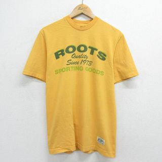 M★古着 半袖 ビンテージ Tシャツ メンズ 90年代 90s ROOTS コットン クルーネック カナダ製 黄色 イエロー 24feb29 中古(Tシャツ/カットソー(半袖/袖なし))