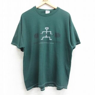 ヘインズ(Hanes)のXL★古着 ヘインズ Hanes 半袖 ビンテージ Tシャツ メンズ 00年代 00s パワーリフティング 大きいサイズ コットン クルーネック 緑 グリーン 24feb29 中古(Tシャツ/カットソー(半袖/袖なし))