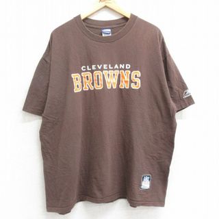 リーボック(Reebok)のXL★古着 リーボック REEBOK 半袖 ビンテージ Tシャツ メンズ 00年代 00s NFL クリーブランドブラウンズ 大きいサイズ コットン クルーネック 茶 ブラウン アメフト スーパーボウル 24feb29 中古(Tシャツ/カットソー(半袖/袖なし))