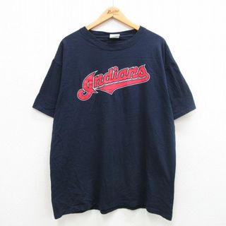 マジェスティック(Majestic)のXL★古着 マジェスティック 半袖 ビンテージ Tシャツ メンズ 00年代 00s MLB クリーブランドインディアンス グレイディサイズモア 24 大きいサイズ コットン クルーネック 紺 ネイビー メジャーリーグ ベースボール 野球 24mar01 中古(Tシャツ/カットソー(半袖/袖なし))