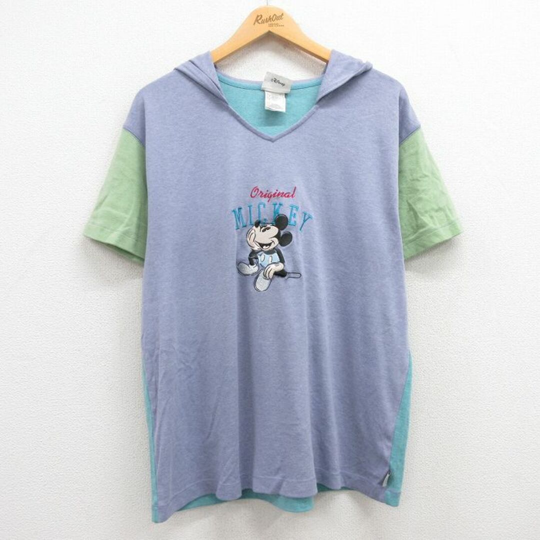 Disney(ディズニー)のXL★古着 半袖 ビンテージ Tシャツ パーカー メンズ 00年代 00s ディズニー DISNEY ミッキー MICKEY MOUSE 刺繍 マルチカラー 紫他 パープル 【spe】 24mar01 中古 メンズのトップス(Tシャツ/カットソー(半袖/袖なし))の商品写真