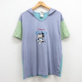 ディズニー(Disney)のXL★古着 半袖 ビンテージ Tシャツ パーカー メンズ 00年代 00s ディズニー DISNEY ミッキー MICKEY MOUSE 刺繍 マルチカラー 紫他 パープル 【spe】 24mar01 中古(Tシャツ/カットソー(半袖/袖なし))