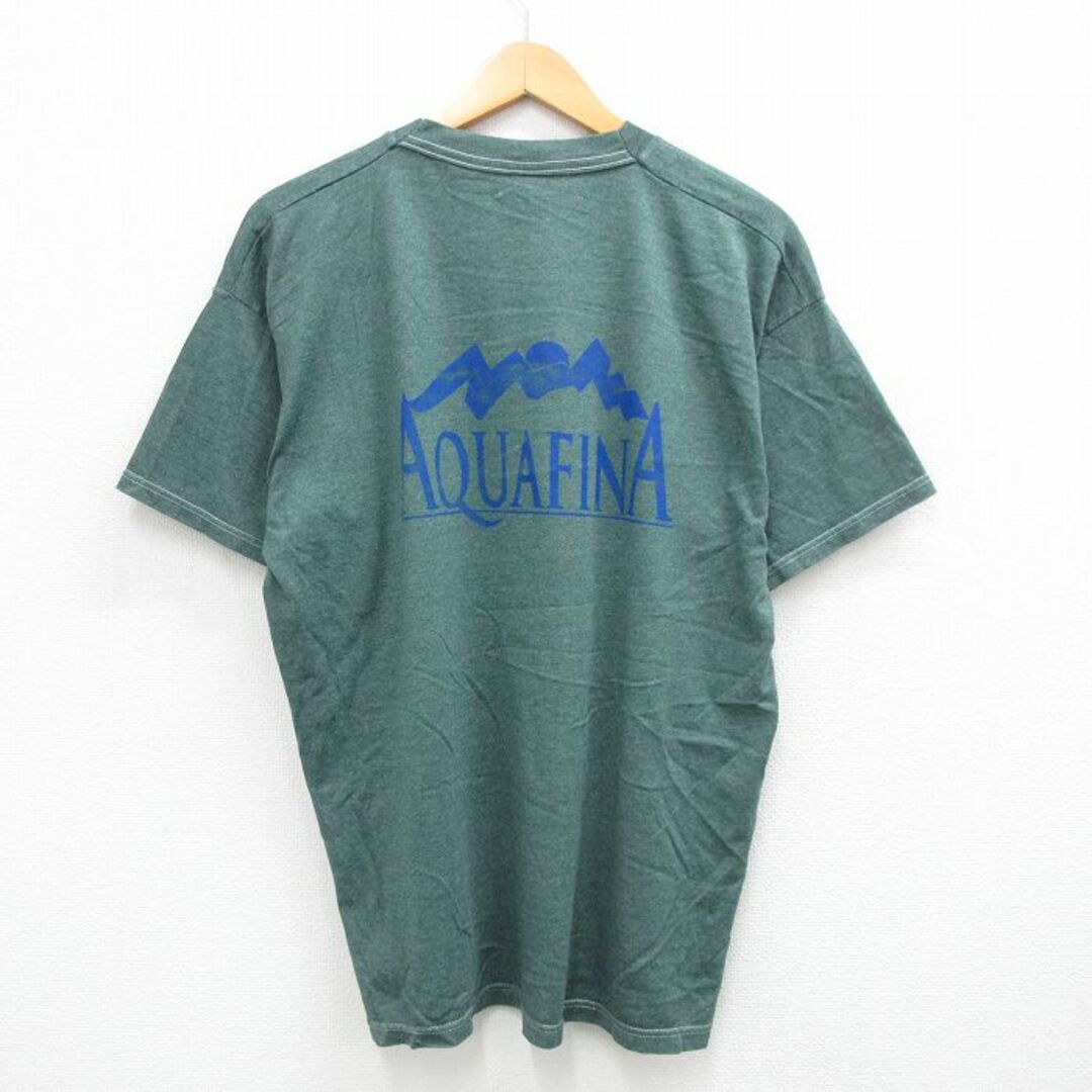 FRUIT OF THE LOOM(フルーツオブザルーム)のXL★古着 フルーツオブザルーム 半袖 ビンテージ Tシャツ メンズ 90年代 90s AQUAFINA ボランティア クルーネック 緑 グリーン 霜降り 24mar01 中古 メンズのトップス(Tシャツ/カットソー(半袖/袖なし))の商品写真