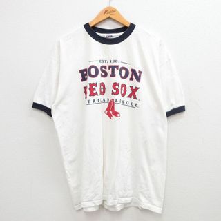 XL★古着 半袖 ビンテージ Tシャツ メンズ 00年代 00s MLB ボストンレッドソックス 大きいサイズ クルーネック 白他 ホワイト リンガー メジャーリーグ ベースボール 野球 24mar01 中古(Tシャツ/カットソー(半袖/袖なし))