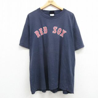 マジェスティック(Majestic)のXL★古着 マジェスティック 半袖 ビンテージ Tシャツ メンズ 00年代 00s MLB ボストンレッドソックス テッドウィリアムズ 9 大きいサイズ クルーネック 紺 ネイビー メジャーリーグ ベースボール 野球 24mar02 中古(Tシャツ/カットソー(半袖/袖なし))