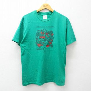 ヘインズ(Hanes)のL★古着 ヘインズ Hanes 半袖 ビンテージ Tシャツ メンズ 80年代 80s モンティセロ コットン クルーネック USA製 緑 グリーン 24mar04 中古(Tシャツ/カットソー(半袖/袖なし))