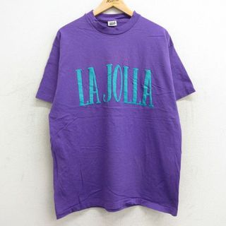 XL★古着 半袖 ビンテージ Tシャツ メンズ 90年代 90s ラホーヤ コットン クルーネック USA製 紫 パープル 24mar05 中古(Tシャツ/カットソー(半袖/袖なし))