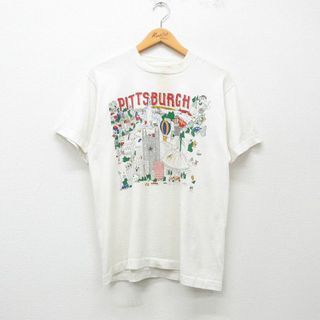 スクリーンスターズ(SCREEN STARS)のL★古着 スクリーンスターズ 半袖 ビンテージ Tシャツ メンズ 80年代 80s ピッツバーグ ビル クルーネック USA製 白 ホワイト 24mar05 中古(Tシャツ/カットソー(半袖/袖なし))