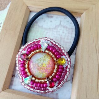 【H-412】ビーズ刺繍ヘアゴム(ヘアアクセサリー)