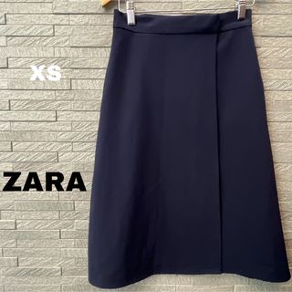 ザラ(ZARA)のザラ ZARA スリット入り スカート ミドル ミディ丈 フレア ネイビー 膝下(ひざ丈スカート)