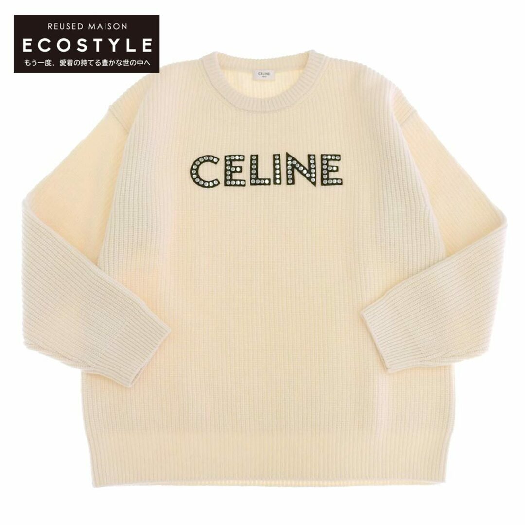 celine(セリーヌ)のセリーヌ 美品 CELINE セリーヌ Oversized CELINE Sweater In Ribbed Wool With Studs トップス ニット レディース ホワイト XS 2A68W642Q XS レディースのレッグウェア(タイツ/ストッキング)の商品写真