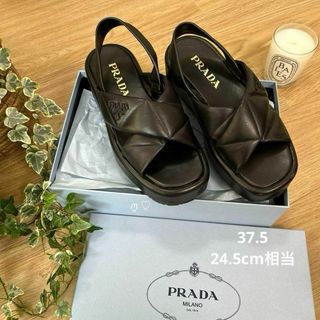 プラダ(PRADA)のPRADA　プラダ　パデッドナッパレザーフラットフォームサンダル　37.5(サンダル)