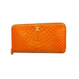 シャネル(CHANEL)の★SALE 【4gd3739】シャネル 長財布/パイソン/オレンジ/シャンパンゴールド金具 【中古】 レディース(財布)