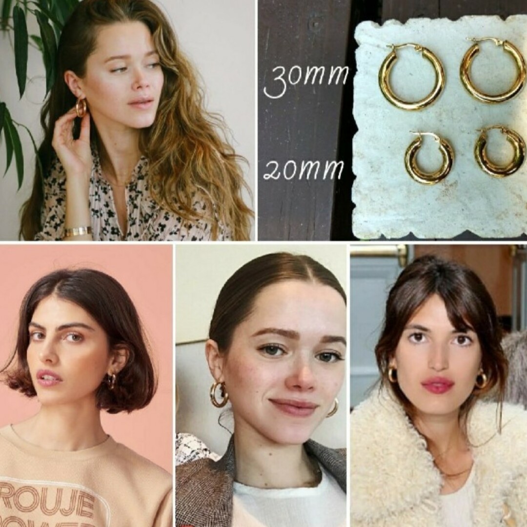 ZARA(ザラ)の4.チューブフープピアス▲ゴールド▲30mm▲ステンレス レディースのアクセサリー(ピアス)の商品写真