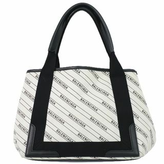 バレンシアガバッグ(BALENCIAGA BAG)の本物 バレンシアガ BALENCIAGA ネイビー カバス S トートバッグ ハンドバッグ キャンバス ホワイト ブラック 339933 Navyy Cabas バッグ 中古(トートバッグ)