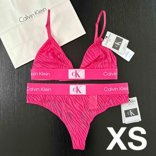 Calvin Klein - カルバンクライン 下着 上下 セット XS S ブラ ショーツ ピンク レース